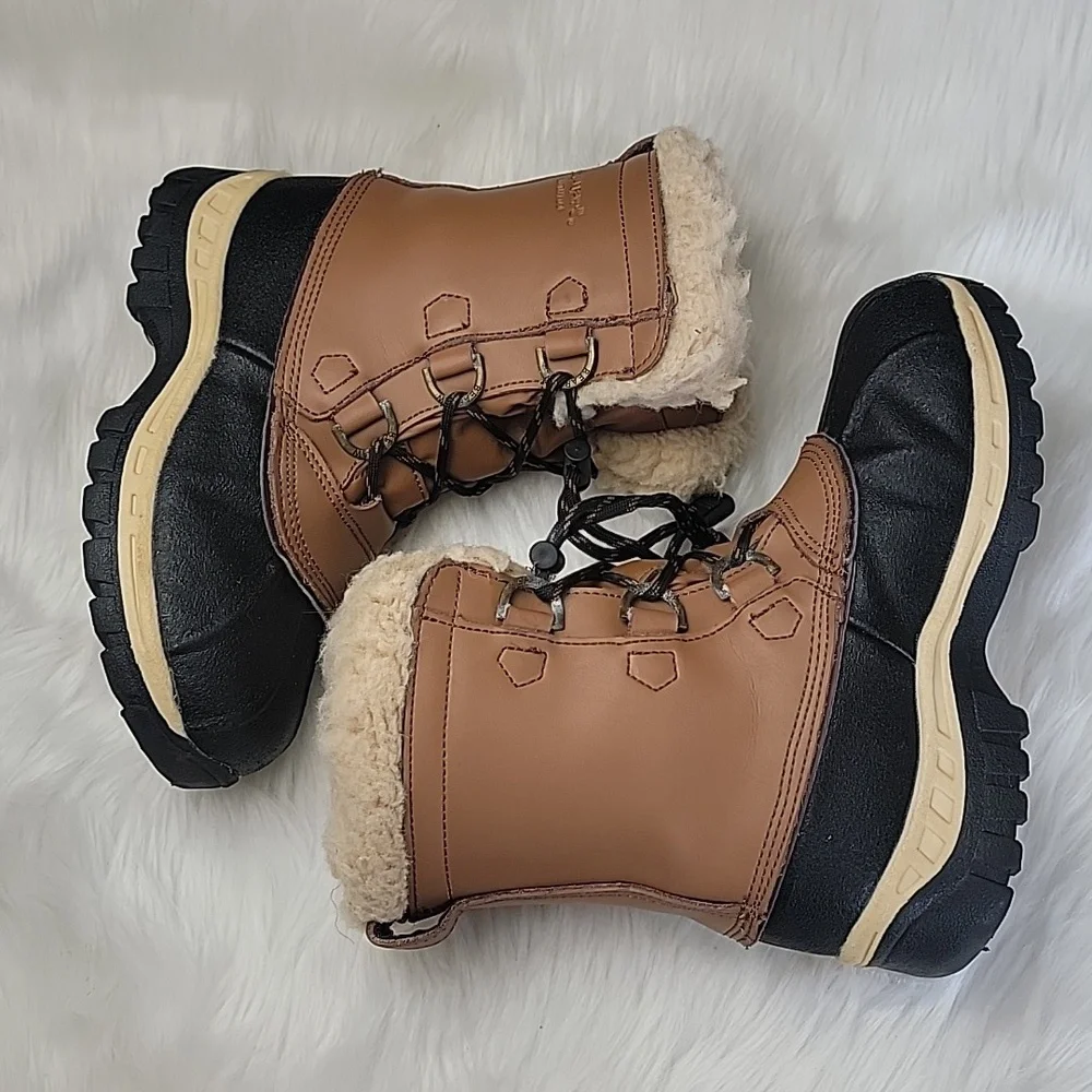 BEARPAW Kelly Youth Faux Leather Wool‎ Blend Lining Lace Up Winter Ankle Boots 1